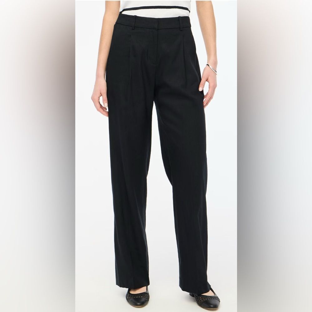 J.Crew Womens Black High Rise Linen Blend Wide Leg Pleated Trouser Pants Size 8